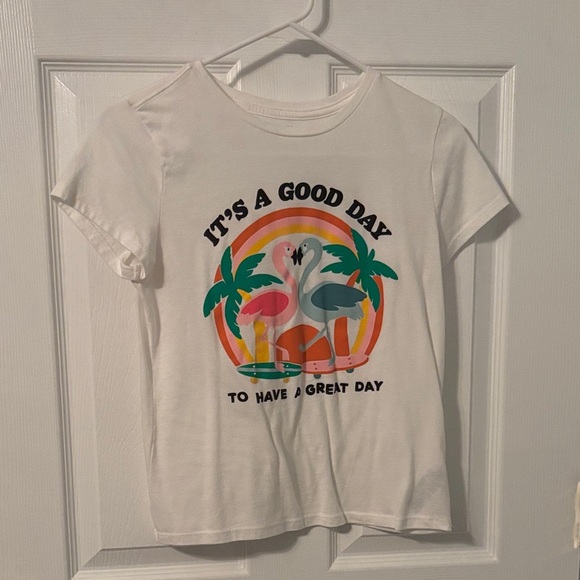 Old Navy White Kids Tee with Colorful Flamingo Print - Picture 1 of 1